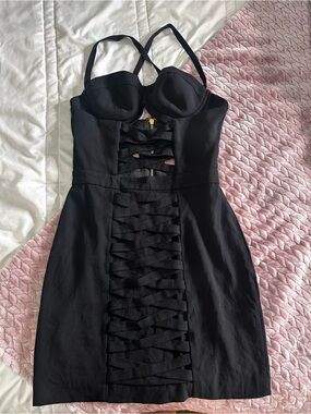 Bebe Black Lace-Up Front Bustier Dress
